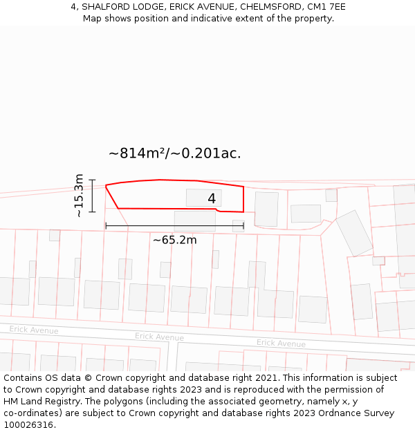 4, SHALFORD LODGE, ERICK AVENUE, CHELMSFORD, CM1 7EE: Plot and title map