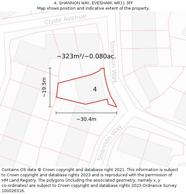 4, SHANNON WAY, EVESHAM, WR11 3FF: Plot and title map