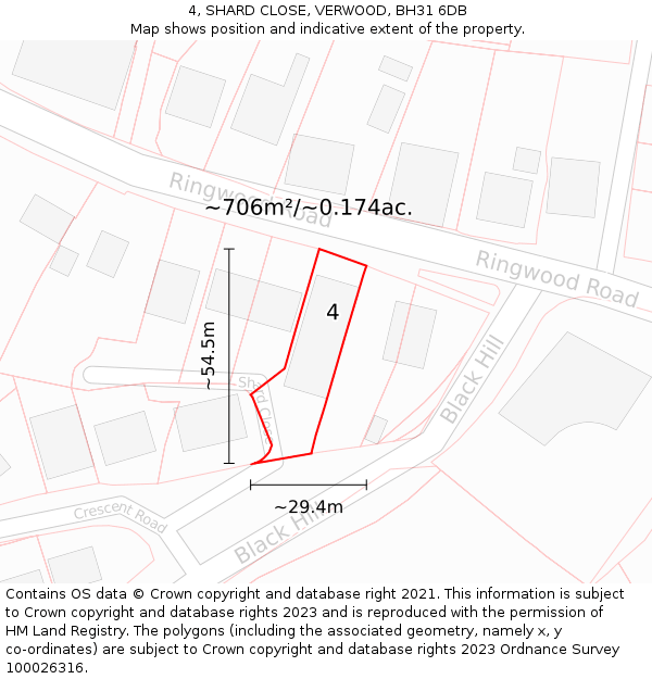 4, SHARD CLOSE, VERWOOD, BH31 6DB: Plot and title map