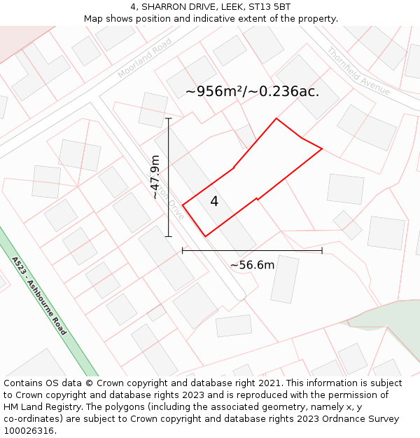 4, SHARRON DRIVE, LEEK, ST13 5BT: Plot and title map