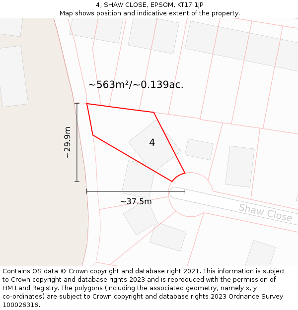 4, SHAW CLOSE, EPSOM, KT17 1JP: Plot and title map