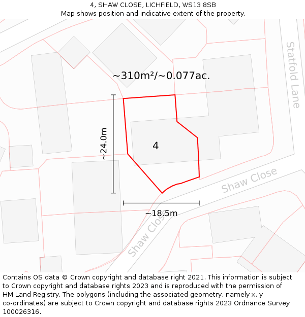 4, SHAW CLOSE, LICHFIELD, WS13 8SB: Plot and title map