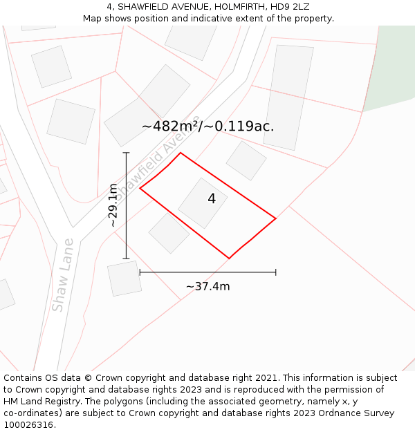 4, SHAWFIELD AVENUE, HOLMFIRTH, HD9 2LZ: Plot and title map