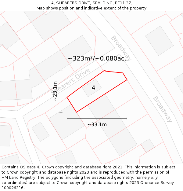 4, SHEARERS DRIVE, SPALDING, PE11 3ZJ: Plot and title map