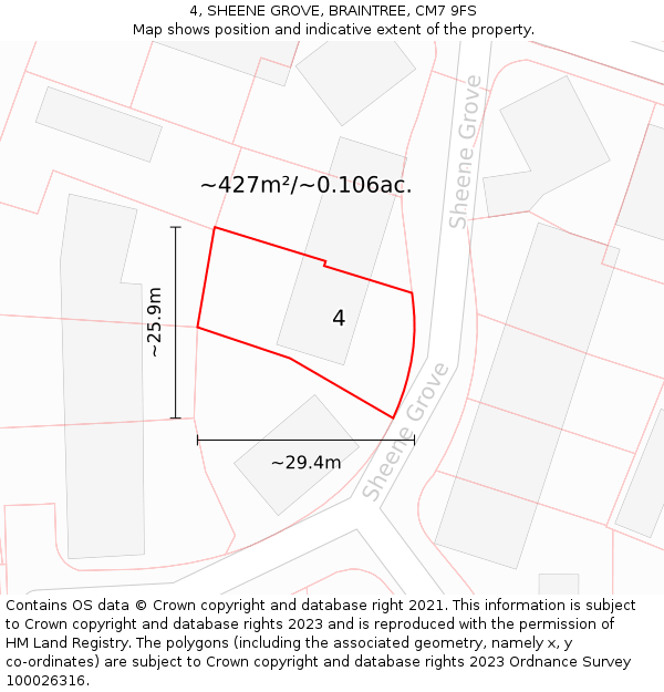 4, SHEENE GROVE, BRAINTREE, CM7 9FS: Plot and title map