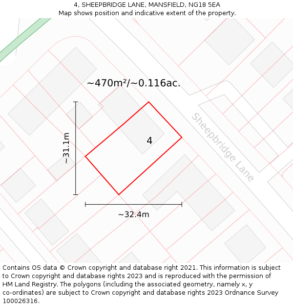 4, SHEEPBRIDGE LANE, MANSFIELD, NG18 5EA: Plot and title map