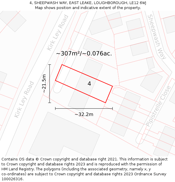 4, SHEEPWASH WAY, EAST LEAKE, LOUGHBOROUGH, LE12 6WJ: Plot and title map