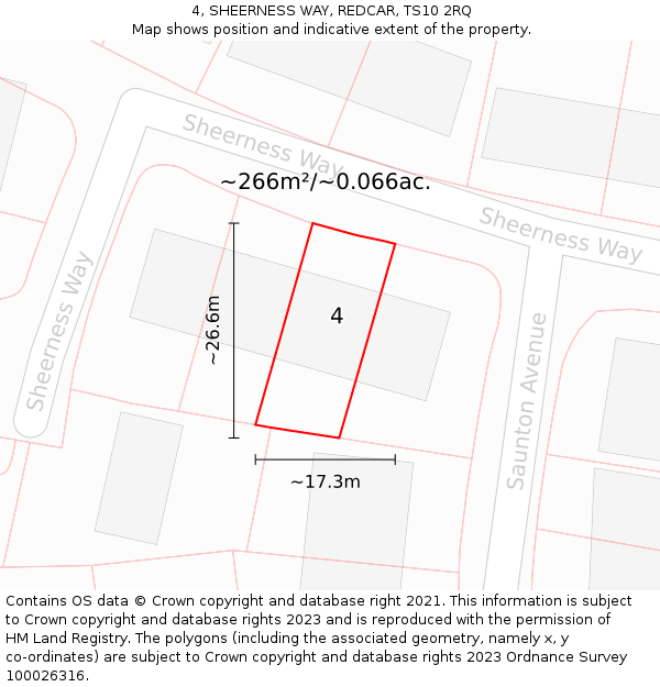 4, SHEERNESS WAY, REDCAR, TS10 2RQ: Plot and title map