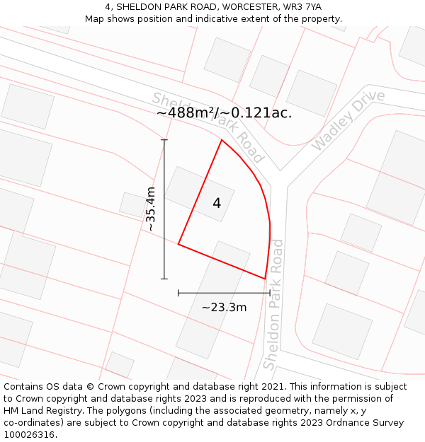 4, SHELDON PARK ROAD, WORCESTER, WR3 7YA: Plot and title map