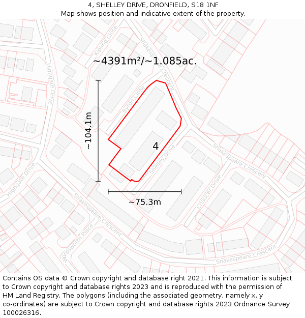 4, SHELLEY DRIVE, DRONFIELD, S18 1NF: Plot and title map