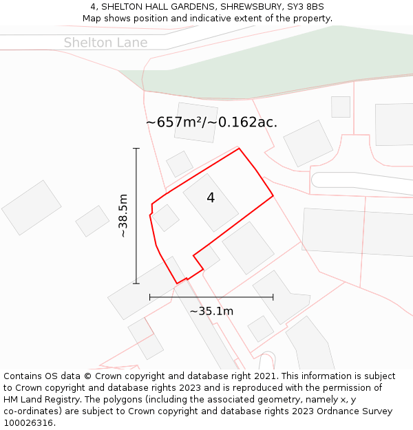 4, SHELTON HALL GARDENS, SHREWSBURY, SY3 8BS: Plot and title map