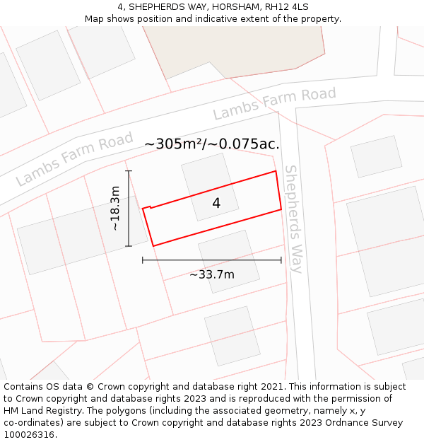 4, SHEPHERDS WAY, HORSHAM, RH12 4LS: Plot and title map