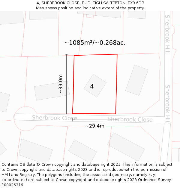 4, SHERBROOK CLOSE, BUDLEIGH SALTERTON, EX9 6DB: Plot and title map