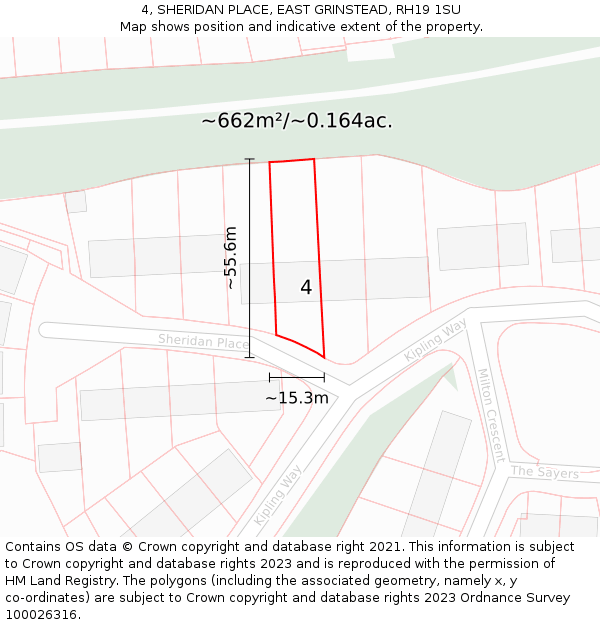 4, SHERIDAN PLACE, EAST GRINSTEAD, RH19 1SU: Plot and title map