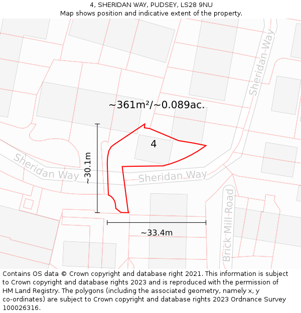 4, SHERIDAN WAY, PUDSEY, LS28 9NU: Plot and title map