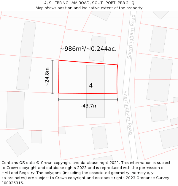 4, SHERRINGHAM ROAD, SOUTHPORT, PR8 2HQ: Plot and title map