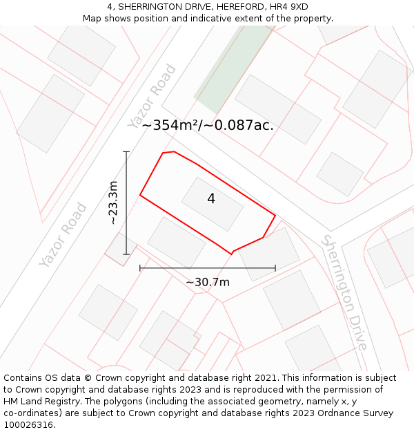 4, SHERRINGTON DRIVE, HEREFORD, HR4 9XD: Plot and title map