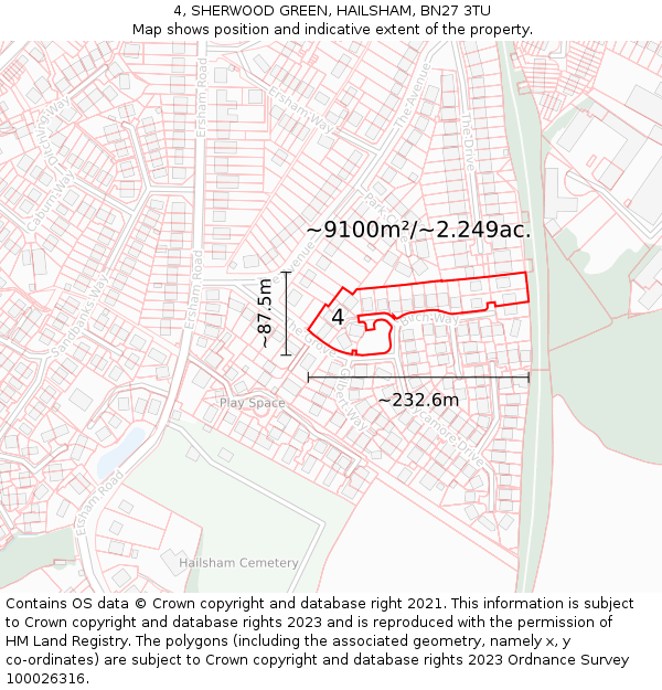 4, SHERWOOD GREEN, HAILSHAM, BN27 3TU: Plot and title map