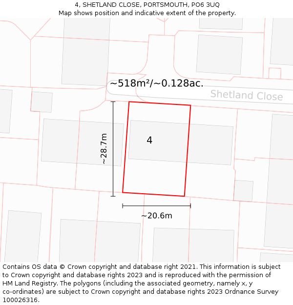 4, SHETLAND CLOSE, PORTSMOUTH, PO6 3UQ: Plot and title map