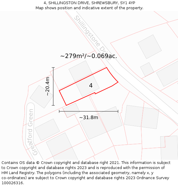 4, SHILLINGSTON DRIVE, SHREWSBURY, SY1 4YP: Plot and title map