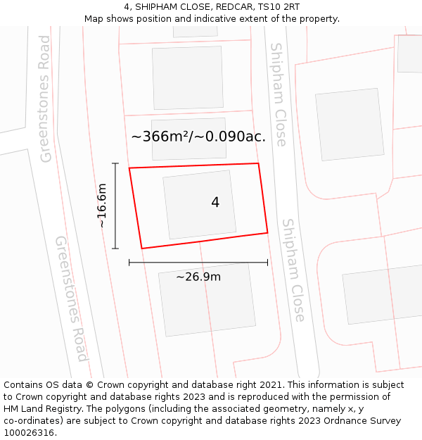 4, SHIPHAM CLOSE, REDCAR, TS10 2RT: Plot and title map