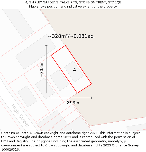 4, SHIPLEY GARDENS, TALKE PITS, STOKE-ON-TRENT, ST7 1QB: Plot and title map