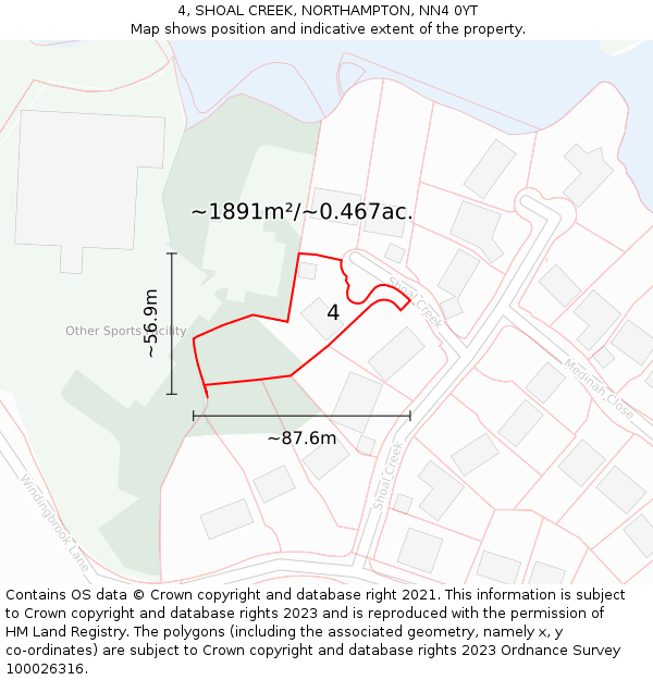 4, SHOAL CREEK, NORTHAMPTON, NN4 0YT: Plot and title map