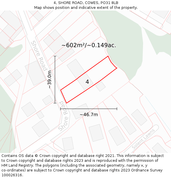 4, SHORE ROAD, COWES, PO31 8LB: Plot and title map