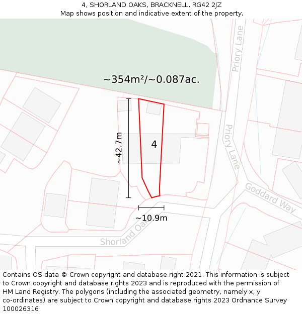 4, SHORLAND OAKS, BRACKNELL, RG42 2JZ: Plot and title map