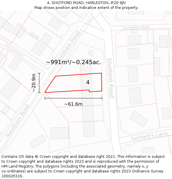 4, SHOTFORD ROAD, HARLESTON, IP20 9JN: Plot and title map