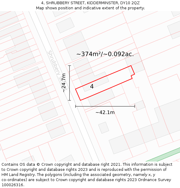 4, SHRUBBERY STREET, KIDDERMINSTER, DY10 2QZ: Plot and title map