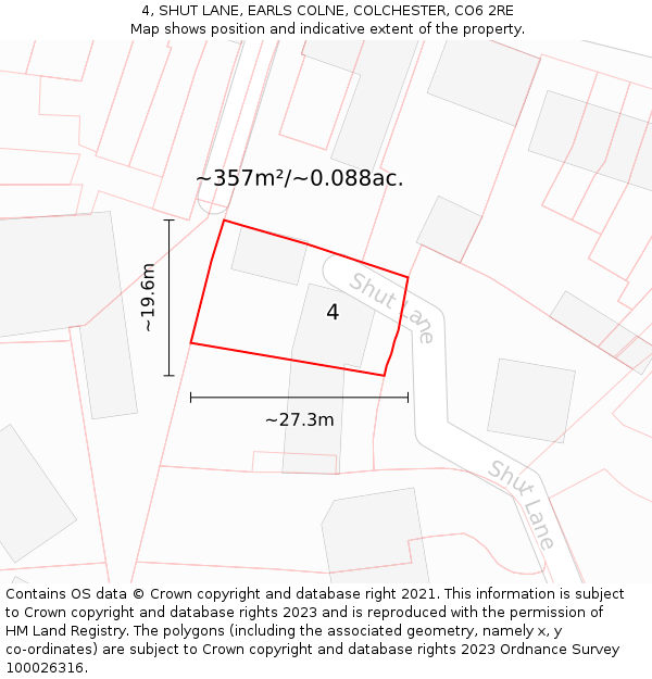 4, SHUT LANE, EARLS COLNE, COLCHESTER, CO6 2RE: Plot and title map