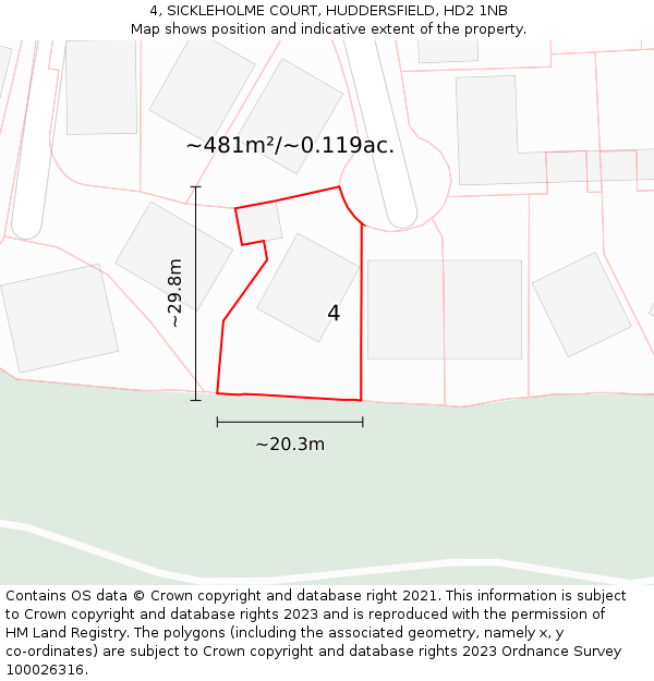 4, SICKLEHOLME COURT, HUDDERSFIELD, HD2 1NB: Plot and title map