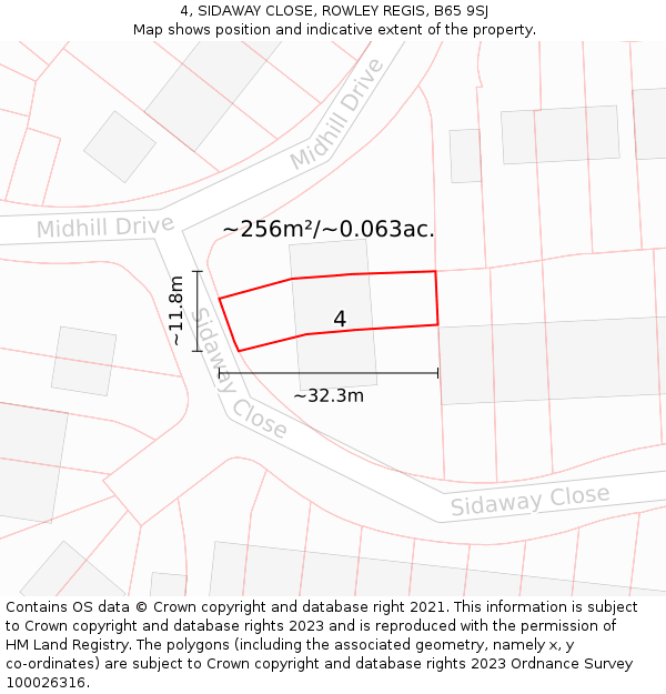 4, SIDAWAY CLOSE, ROWLEY REGIS, B65 9SJ: Plot and title map