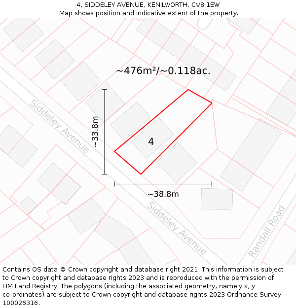 4, SIDDELEY AVENUE, KENILWORTH, CV8 1EW: Plot and title map