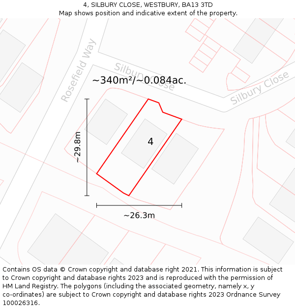 4, SILBURY CLOSE, WESTBURY, BA13 3TD: Plot and title map