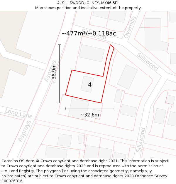 4, SILLSWOOD, OLNEY, MK46 5PL: Plot and title map