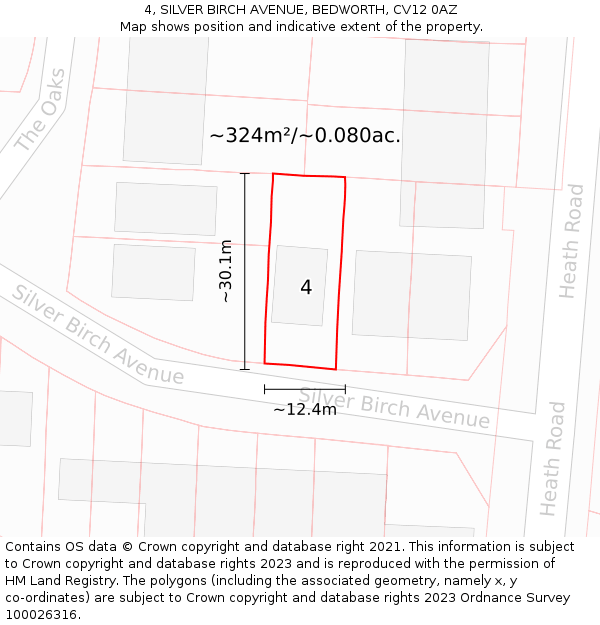 4, SILVER BIRCH AVENUE, BEDWORTH, CV12 0AZ: Plot and title map