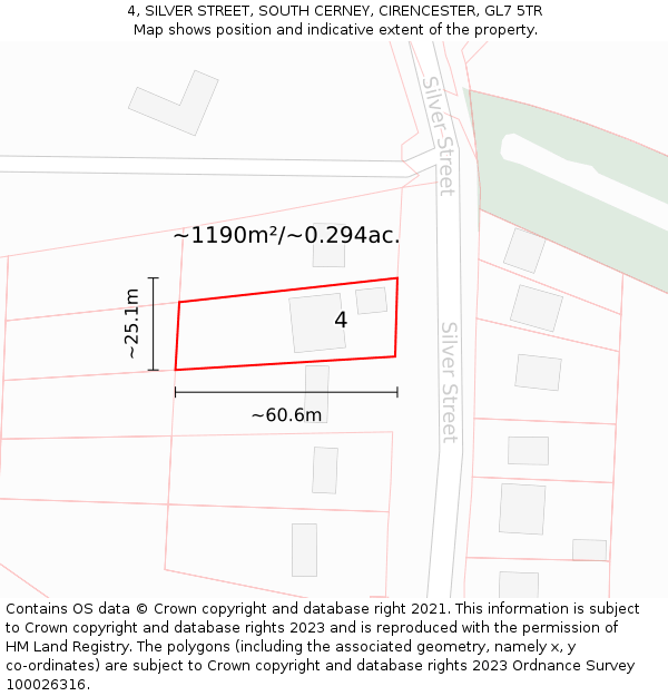 4, SILVER STREET, SOUTH CERNEY, CIRENCESTER, GL7 5TR: Plot and title map