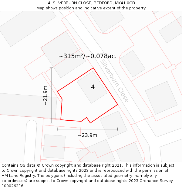 4, SILVERBURN CLOSE, BEDFORD, MK41 0GB: Plot and title map