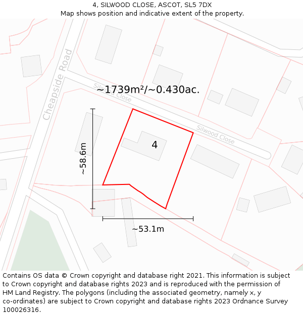 4, SILWOOD CLOSE, ASCOT, SL5 7DX: Plot and title map