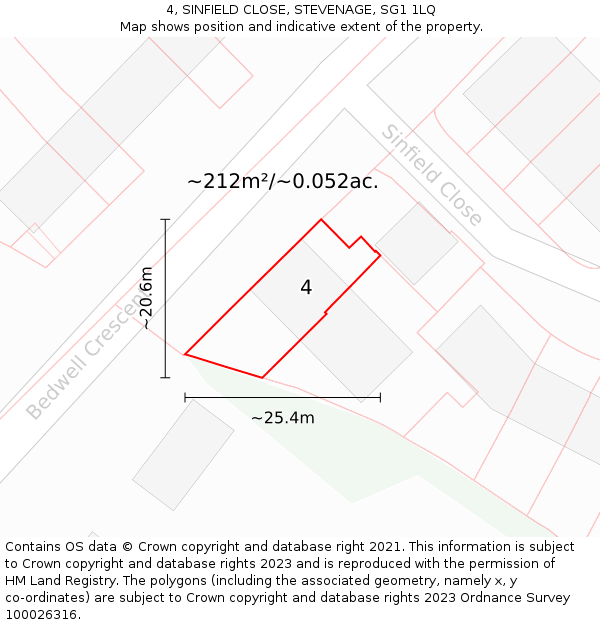 4, SINFIELD CLOSE, STEVENAGE, SG1 1LQ: Plot and title map