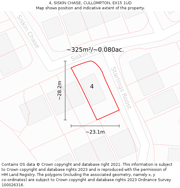 4, SISKIN CHASE, CULLOMPTON, EX15 1UD: Plot and title map