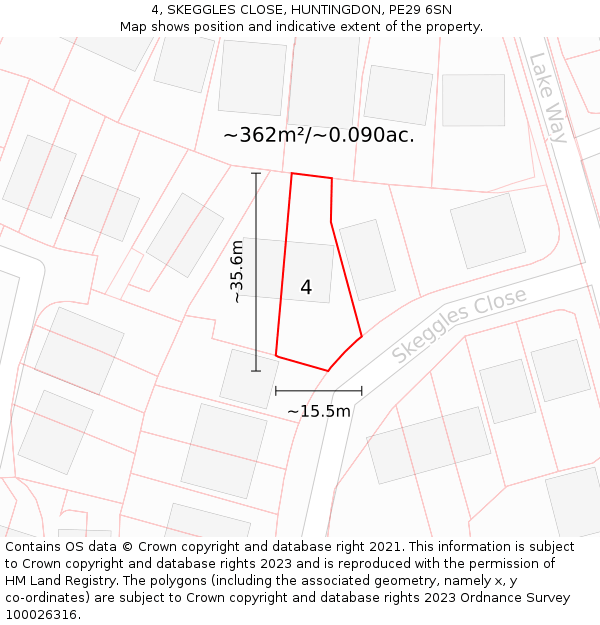 4, SKEGGLES CLOSE, HUNTINGDON, PE29 6SN: Plot and title map