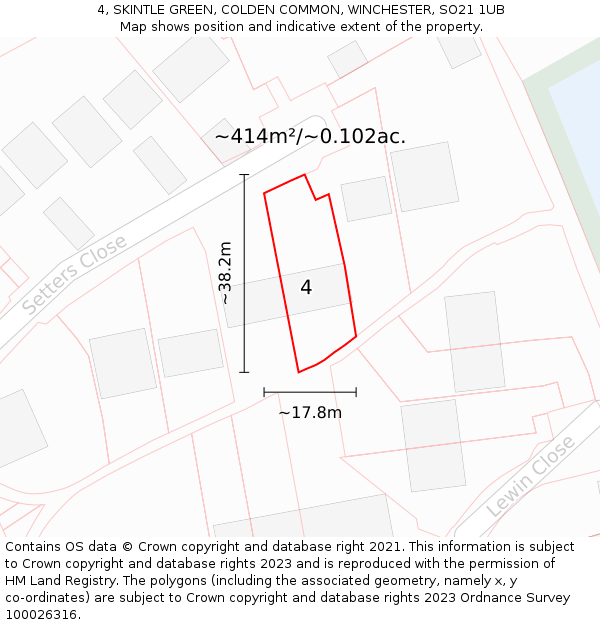 4, SKINTLE GREEN, COLDEN COMMON, WINCHESTER, SO21 1UB: Plot and title map