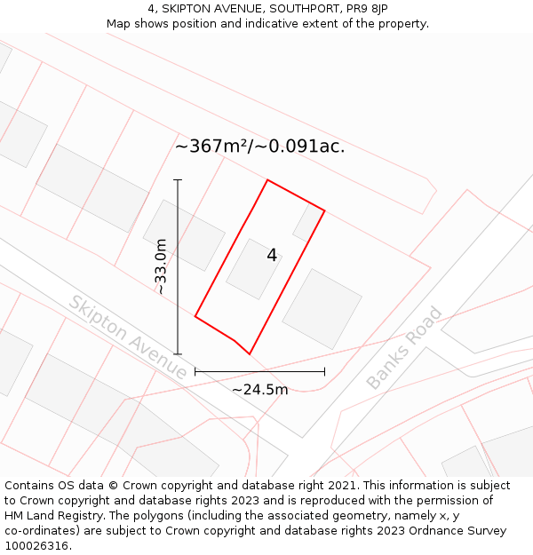 4, SKIPTON AVENUE, SOUTHPORT, PR9 8JP: Plot and title map