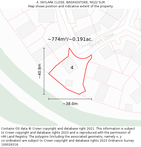 4, SKYLARK CLOSE, BASINGSTOKE, RG22 5UR: Plot and title map