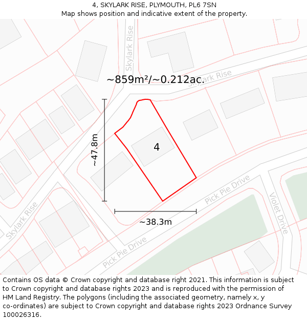 4, SKYLARK RISE, PLYMOUTH, PL6 7SN: Plot and title map