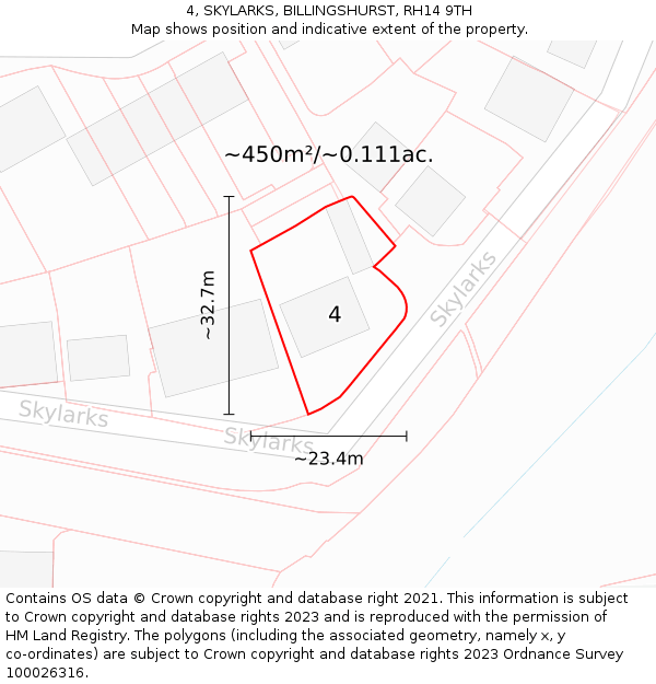 4, SKYLARKS, BILLINGSHURST, RH14 9TH: Plot and title map