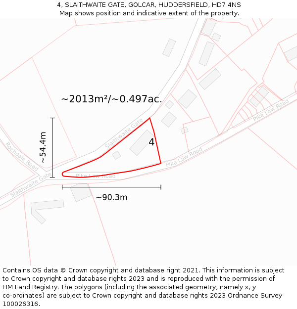 4, SLAITHWAITE GATE, GOLCAR, HUDDERSFIELD, HD7 4NS: Plot and title map